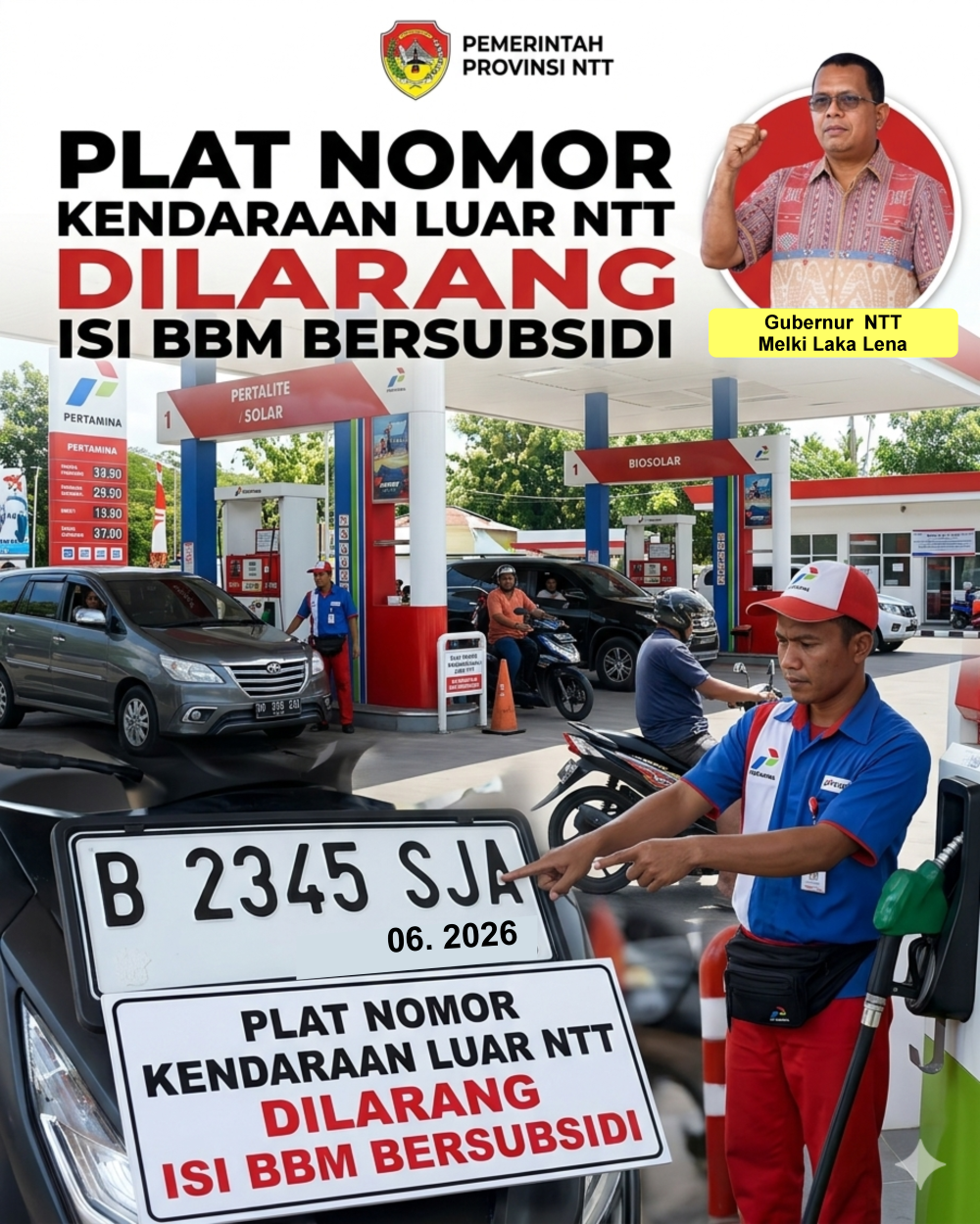 Gubernur NTT Tegas! Kendaraan Plat Luar Dilarang Isi BBM Bersubsidi